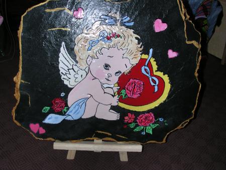 Merveilleux petit ange fait en peinture sur ardoise par papa, tu auras le tien aussi mon poussin dans ta chambre 